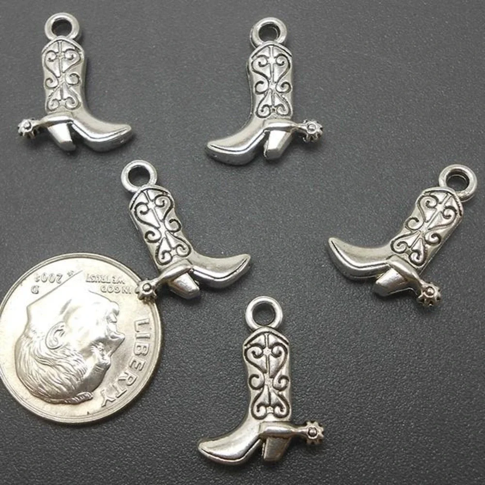 10pcs Cowboy‎ Boot Charms silver tone metal boots western